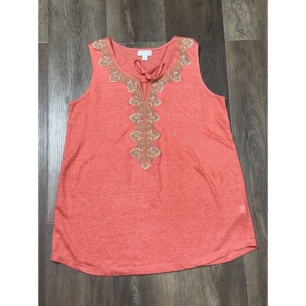 J. Jill Love Linen Embellished Sleeveless Top Coral Pink Size S 100% Linen